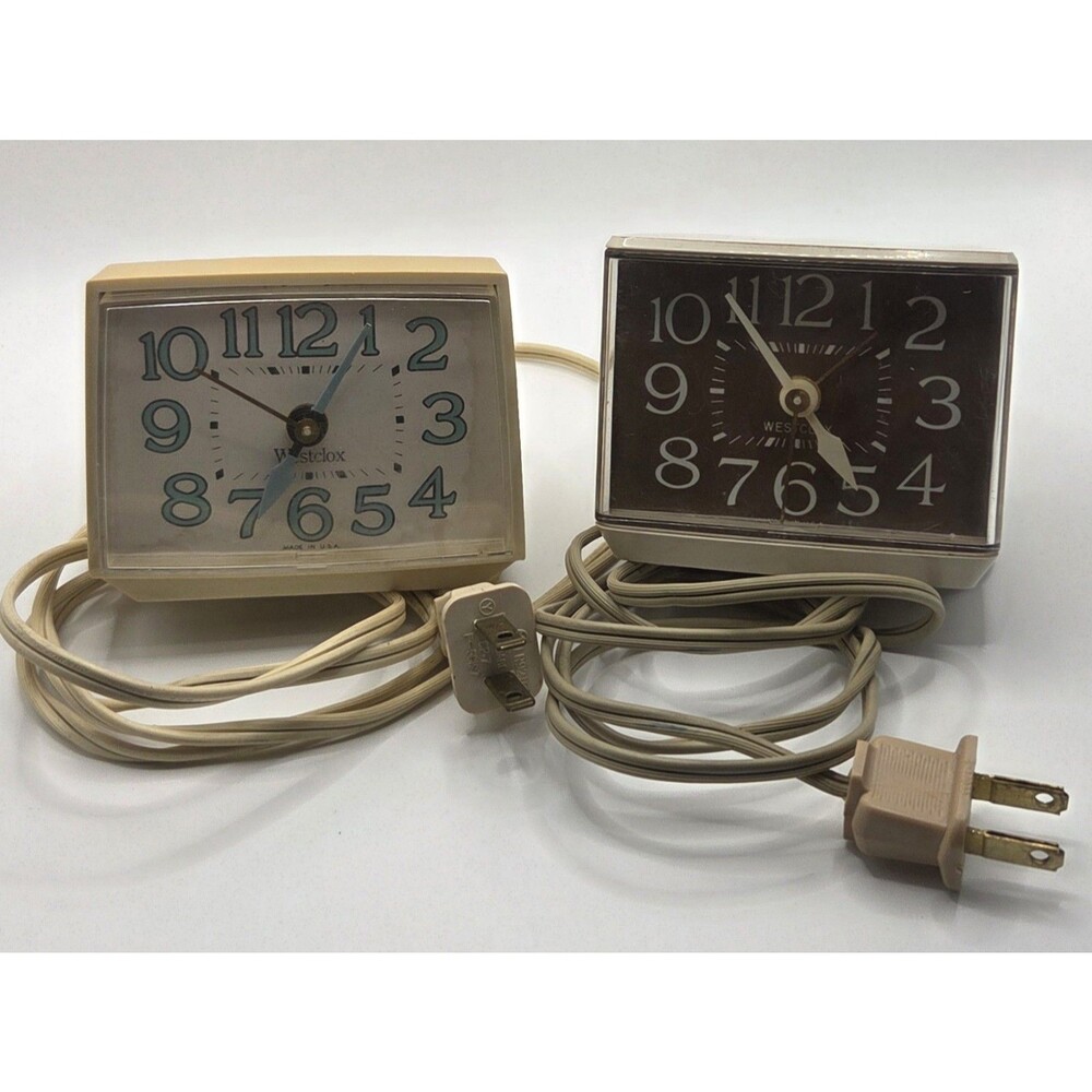 VTG Westclox Electric Alarm Clocks Pair 22090 & Minikin II 22191 USA Parts Only